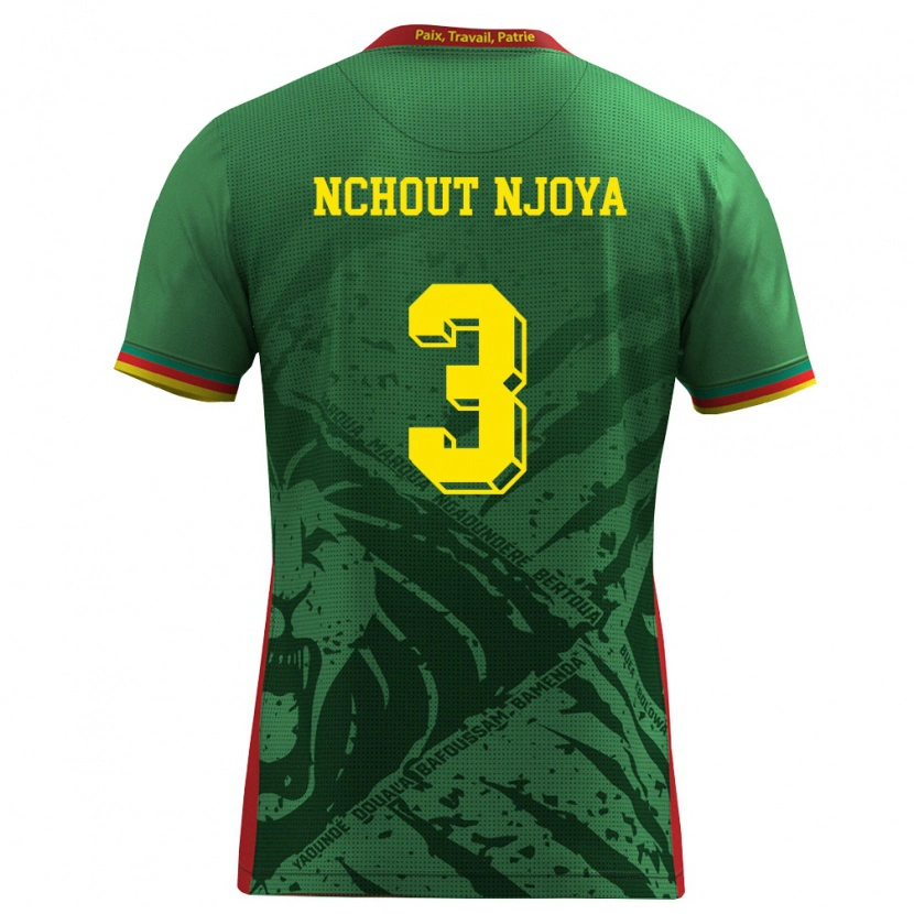 Danxen Hombre Camiseta Camerún Ajara Nchout Njoya #3 Verde Amarillo Rojo 1ª Equipación 26-28 La Camisa