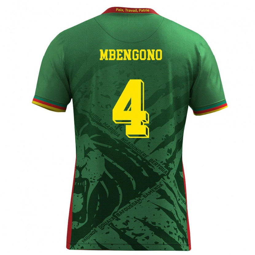 Danxen Hombre Camiseta Camerún Catherine Mbengono #4 Verde Amarillo Rojo 1ª Equipación 26-28 La Camisa