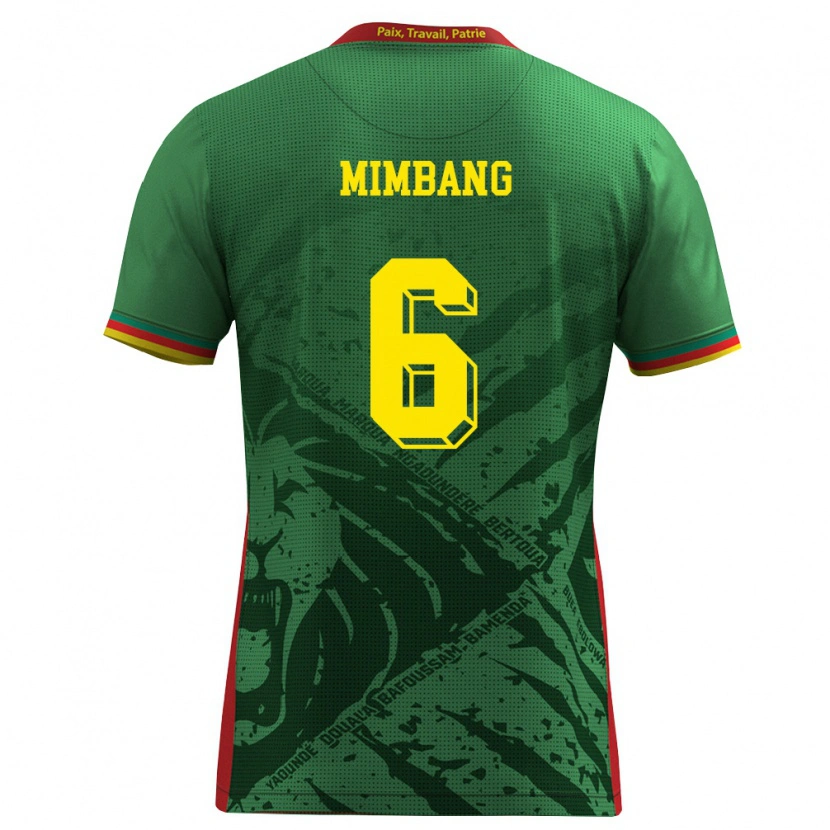 Danxen Hombre Camiseta Camerún David Mimbang #6 Verde Amarillo Rojo 1ª Equipación 26-28 La Camisa