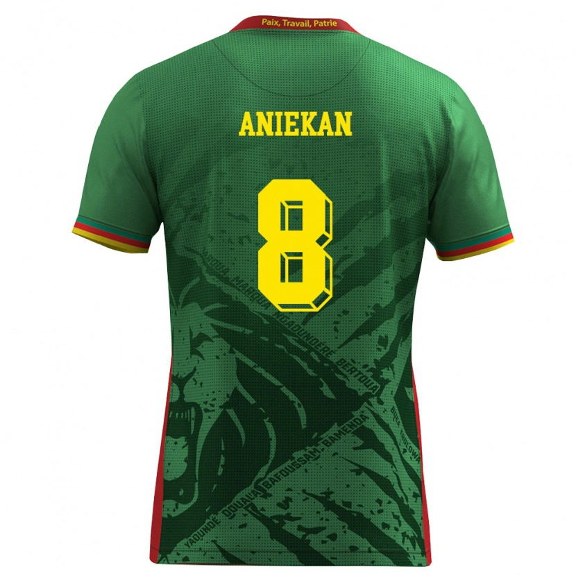 Danxen Hombre Camiseta Camerún Stephan Aniekan #8 Verde Amarillo Rojo 1ª Equipación 26-28 La Camisa