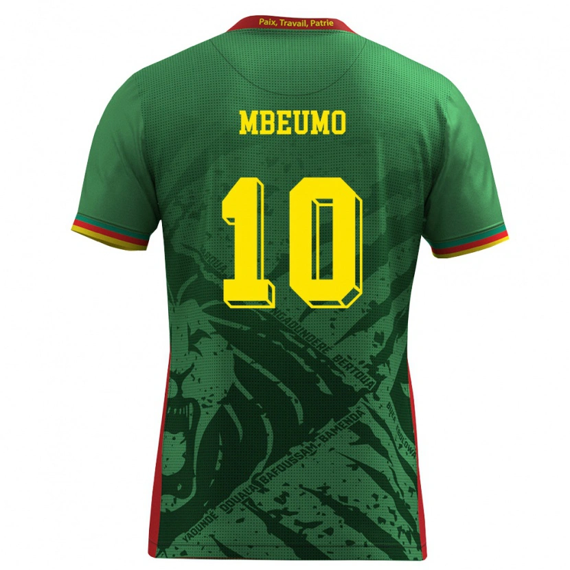 Danxen Hombre Camiseta Camerún Bryan Mbeumo #10 Verde Amarillo Rojo 1ª Equipación 26-28 La Camisa