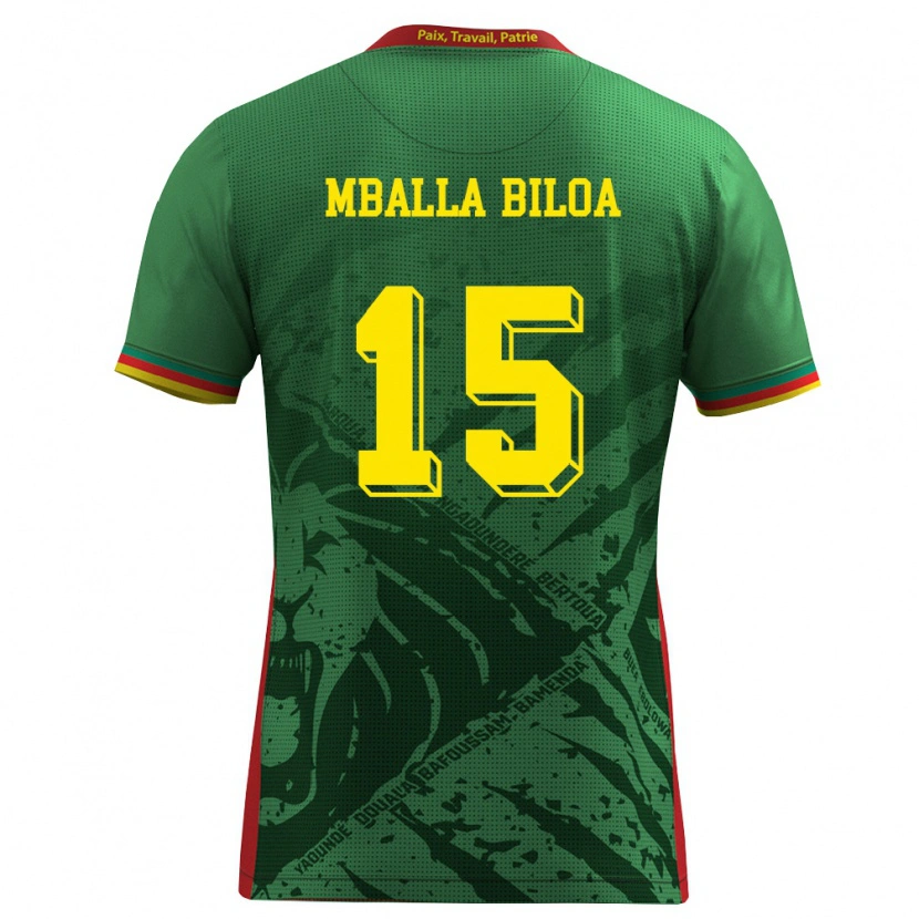 Danxen Hombre Camiseta Camerún Jules Victor Mballa Biloa #15 Verde Amarillo Rojo 1ª Equipación 26-28 La Camisa