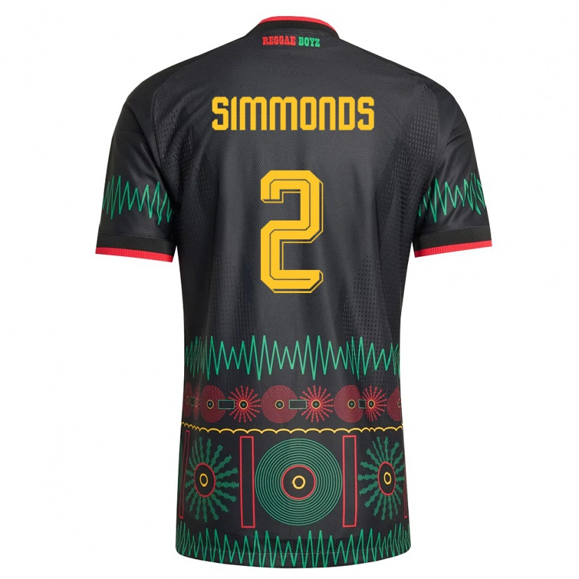 Danxen Hombre Camiseta Jamaica Nicholas Simmonds #2 Negro Rojo Amarillo 2ª Equipación 26-28 La Camisa