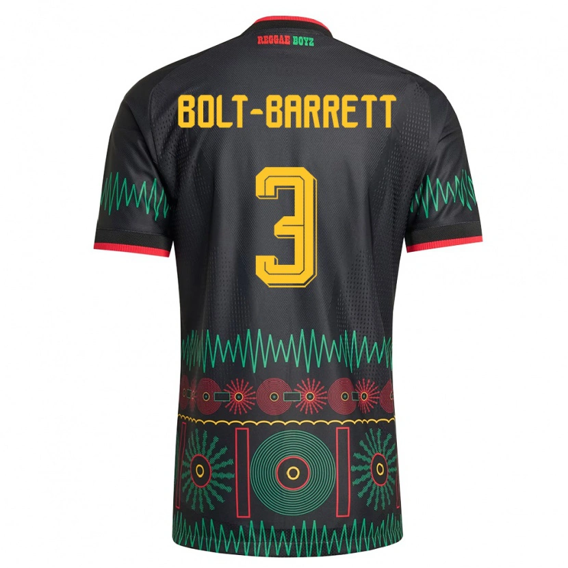 Danxen Hombre Camiseta Jamaica Nahshon Bolt-Barrett #3 Negro Rojo Amarillo 2ª Equipación 26-28 La Camisa