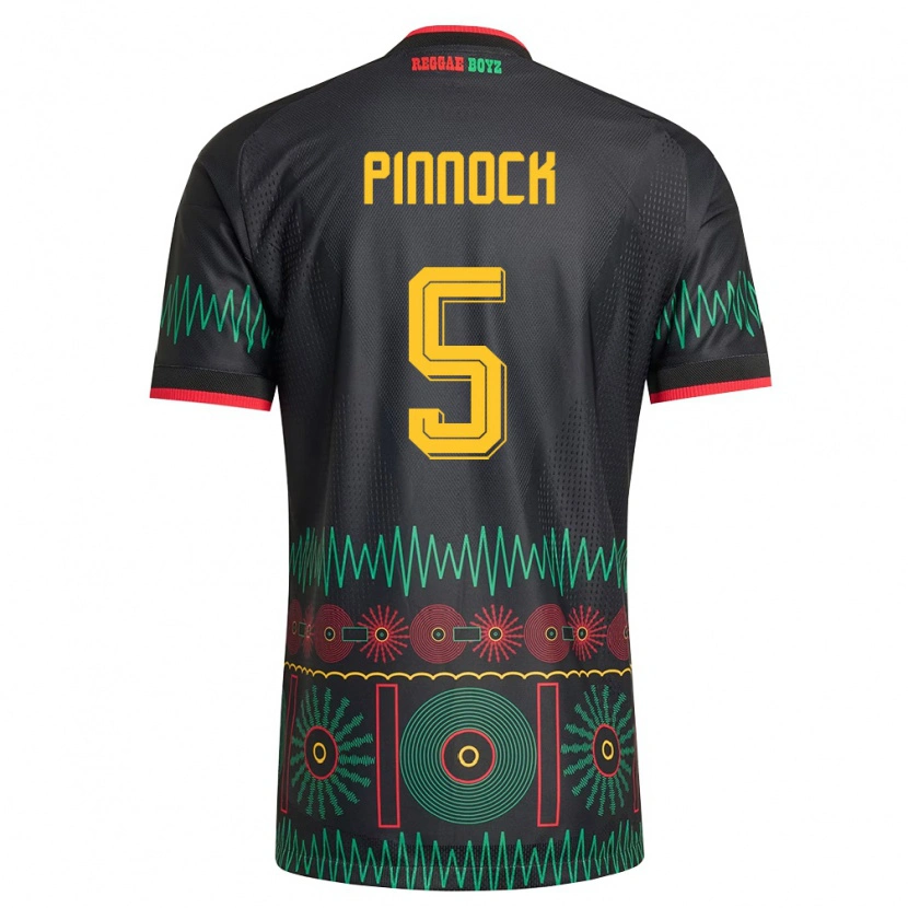 Danxen Hombre Camiseta Jamaica Ethan Pinnock #5 Negro Rojo Amarillo 2ª Equipación 26-28 La Camisa