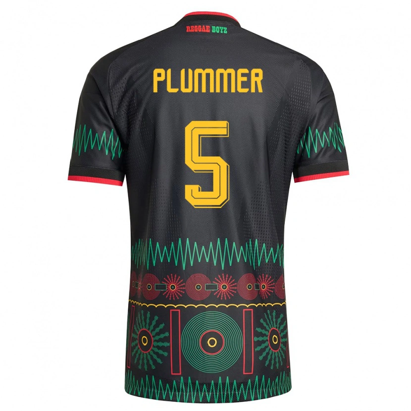 Danxen Hombre Camiseta Jamaica Konya Plummer #5 Negro Rojo Amarillo 2ª Equipación 26-28 La Camisa