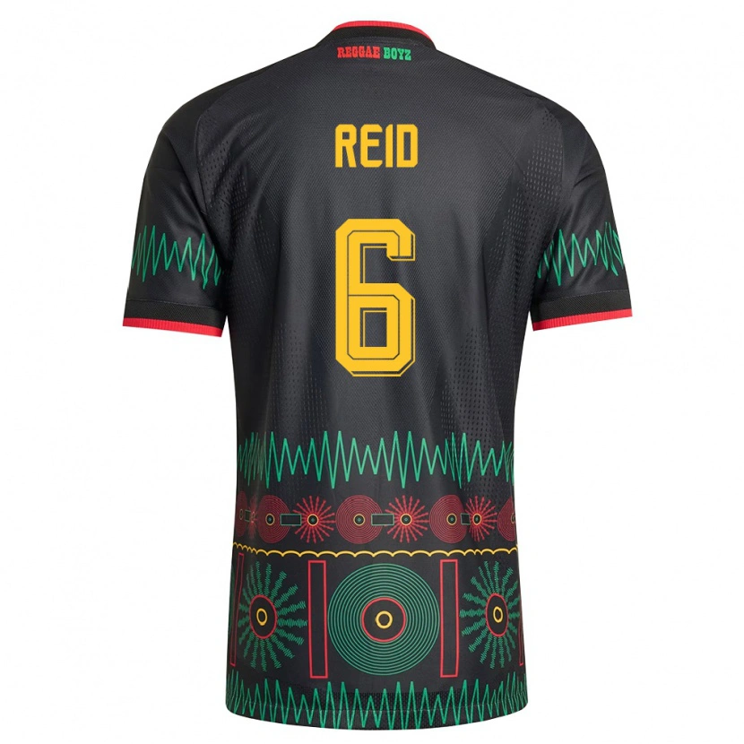 Danxen Hombre Camiseta Jamaica Lauren Reid #6 Negro Rojo Amarillo 2ª Equipación 26-28 La Camisa