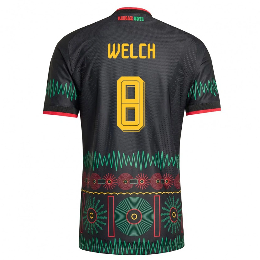Danxen Hombre Camiseta Jamaica Makai Welch #8 Negro Rojo Amarillo 2ª Equipación 26-28 La Camisa