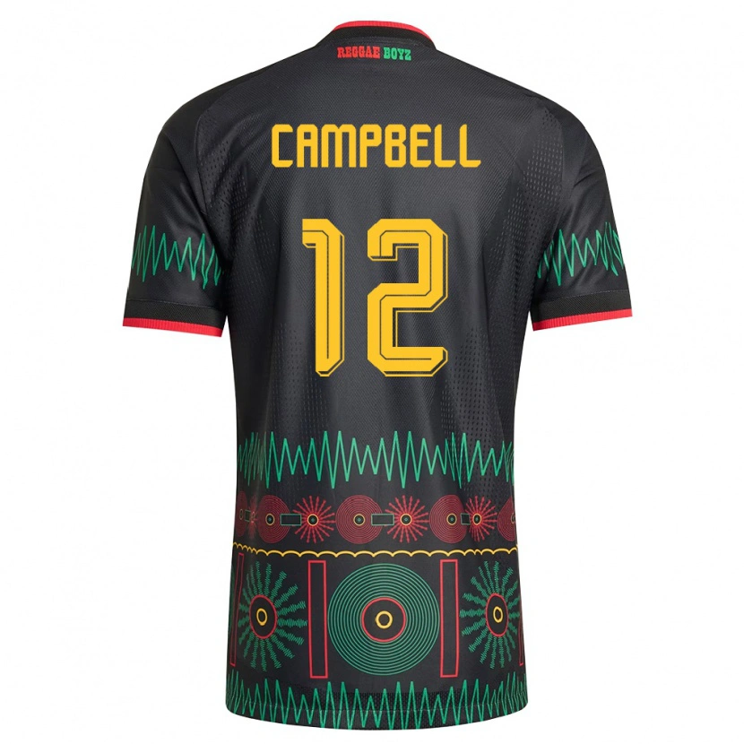 Danxen Hombre Camiseta Jamaica Sashana Campbell #12 Negro Rojo Amarillo 2ª Equipación 26-28 La Camisa