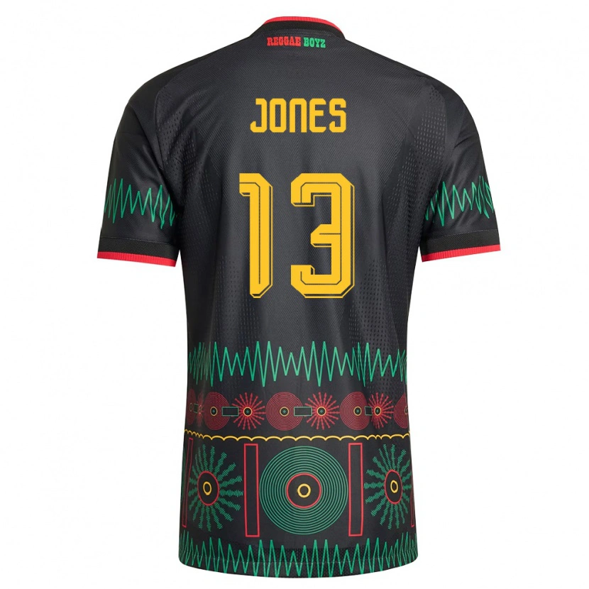 Danxen Hombre Camiseta Jamaica Javanae Jones #13 Negro Rojo Amarillo 2ª Equipación 26-28 La Camisa