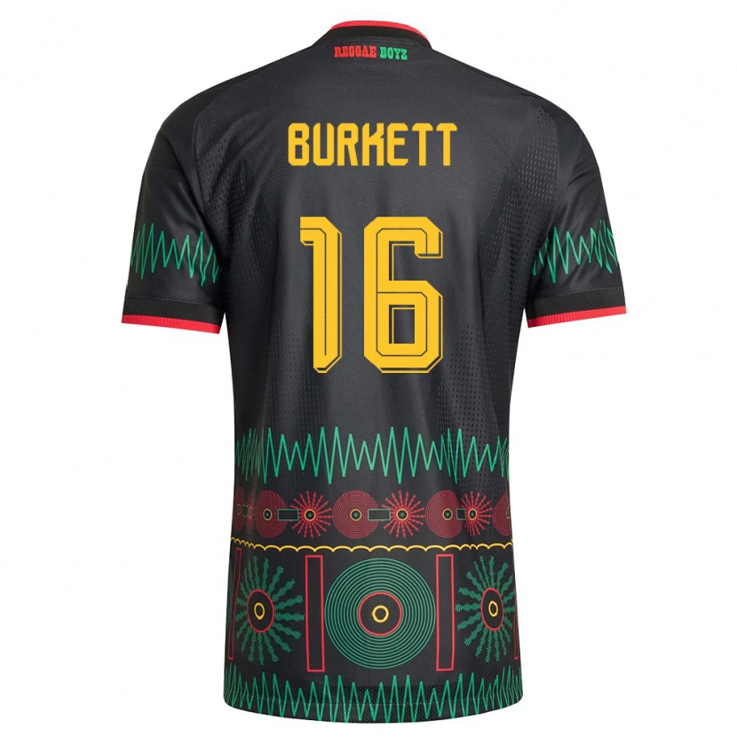 Danxen Hombre Camiseta Jamaica Brian Burkett #16 Negro Rojo Amarillo 2ª Equipación 26-28 La Camisa