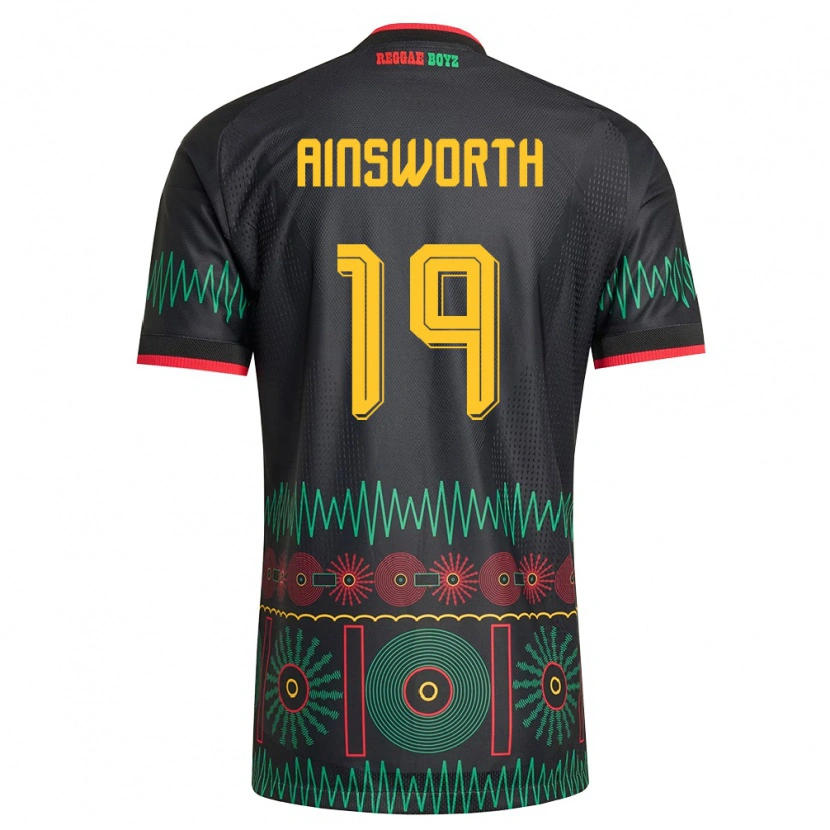 Danxen Hombre Camiseta Jamaica Christopher Ainsworth #19 Negro Rojo Amarillo 2ª Equipación 26-28 La Camisa