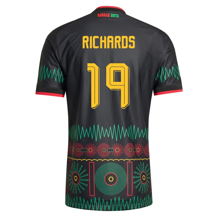 Danxen Hombre Camiseta Jamaica Davia Richards #19 Negro Rojo Amarillo 2ª Equipación 26-28 La Camisa