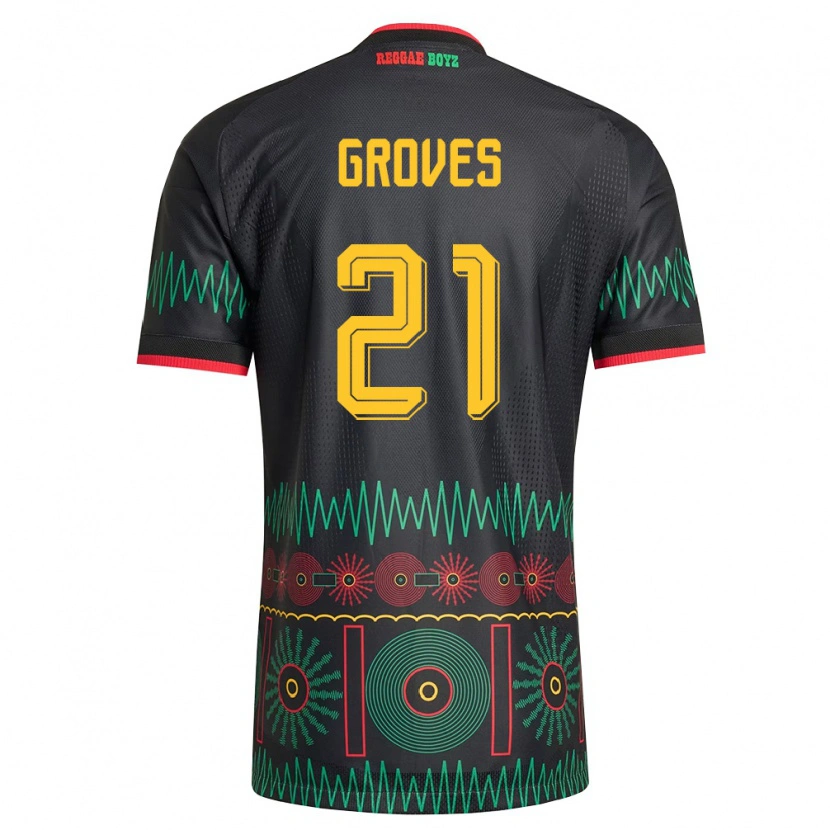 Danxen Hombre Camiseta Jamaica Isreala Groves #21 Negro Rojo Amarillo 2ª Equipación 26-28 La Camisa