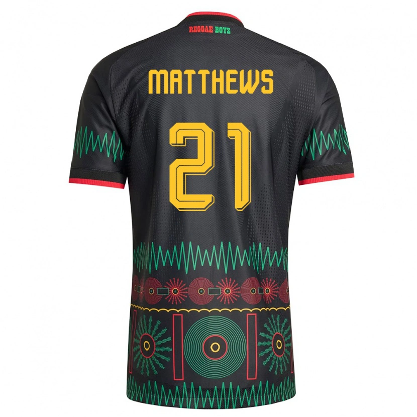 Danxen Hombre Camiseta Jamaica Cheyna Matthews #21 Negro Rojo Amarillo 2ª Equipación 26-28 La Camisa