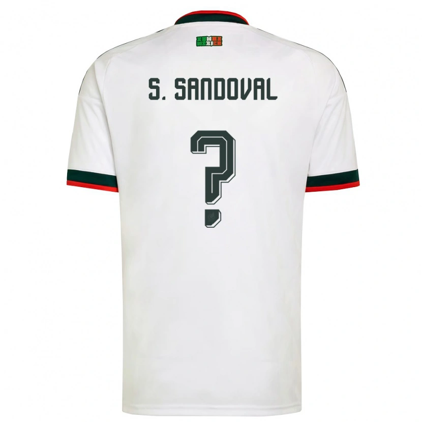 Danxen Hombre Camiseta México Santiago Sandoval #0 Blanco Borgoña Verde 2ª Equipación 26-28 La Camisa