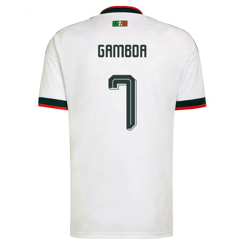 Danxen Hombre Camiseta México Luis Gamboa #7 Blanco Borgoña Verde 2ª Equipación 26-28 La Camisa