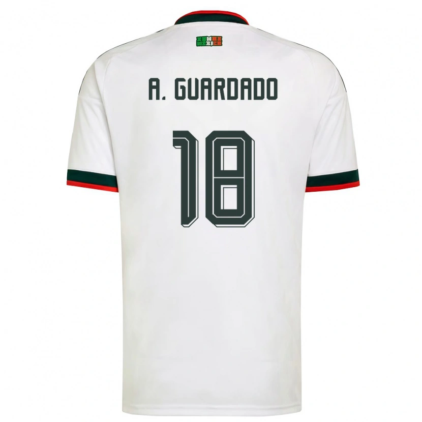 Danxen Hombre Camiseta México Andres Guardado #18 Blanco Borgoña Verde 2ª Equipación 26-28 La Camisa