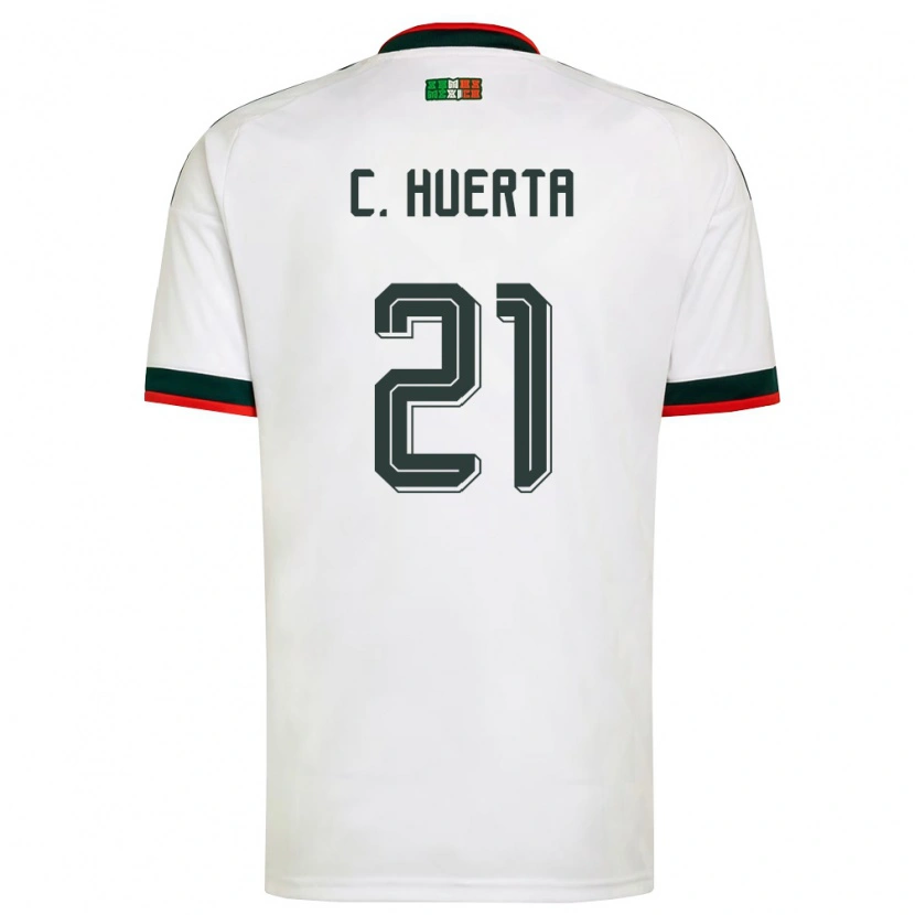 Danxen Hombre Camiseta México César Huerta #21 Blanco Borgoña Verde 2ª Equipación 26-28 La Camisa