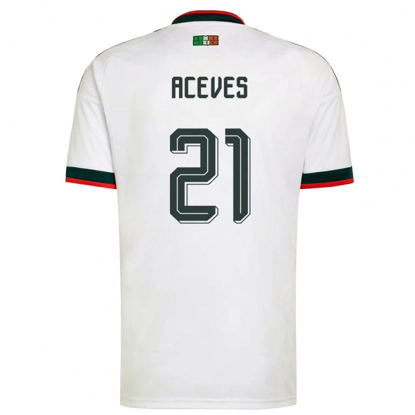 Danxen Hombre Camiseta México Daniel Aceves #21 Blanco Borgoña Verde 2ª Equipación 26-28 La Camisa