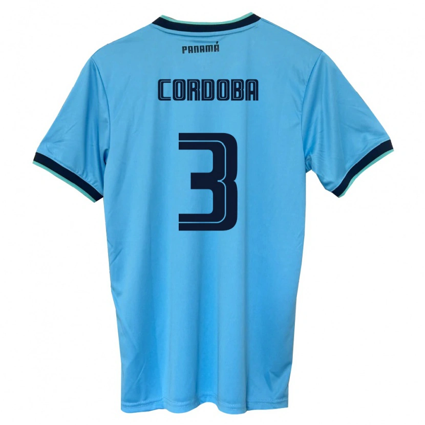 Danxen Hombre Camiseta Panamá José Córdoba #3 Azul Cielo Negro 2ª Equipación 26-28 La Camisa
