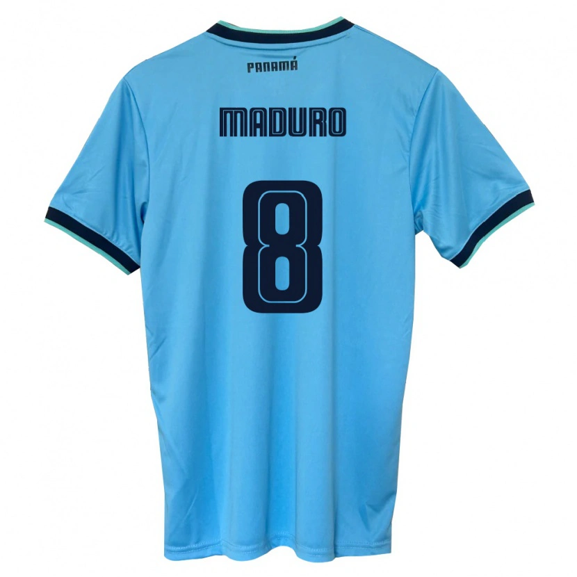 Danxen Hombre Camiseta Panamá Alfredo Maduro #8 Azul Cielo Negro 2ª Equipación 26-28 La Camisa