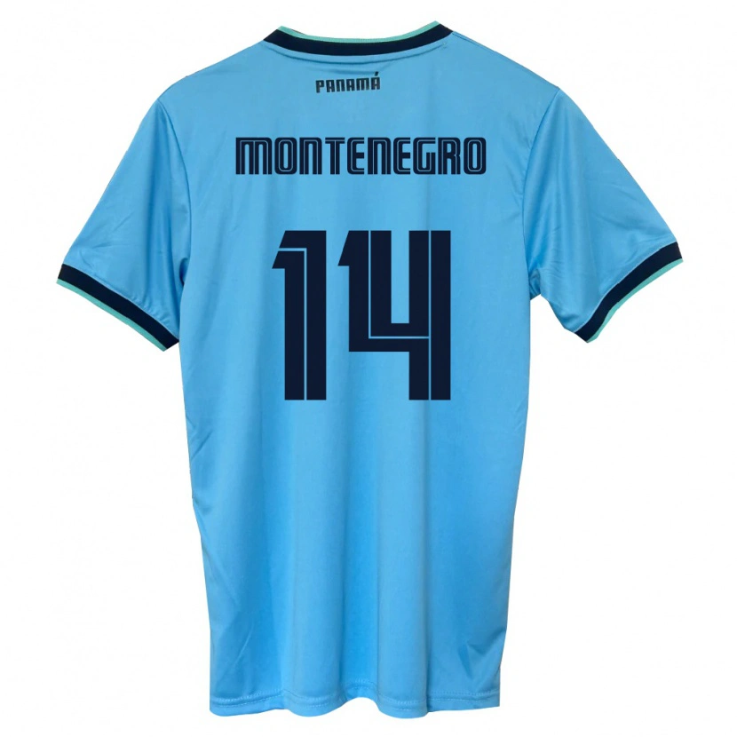 Danxen Hombre Camiseta Panamá Carmen Montenegro #14 Azul Cielo Negro 2ª Equipación 26-28 La Camisa