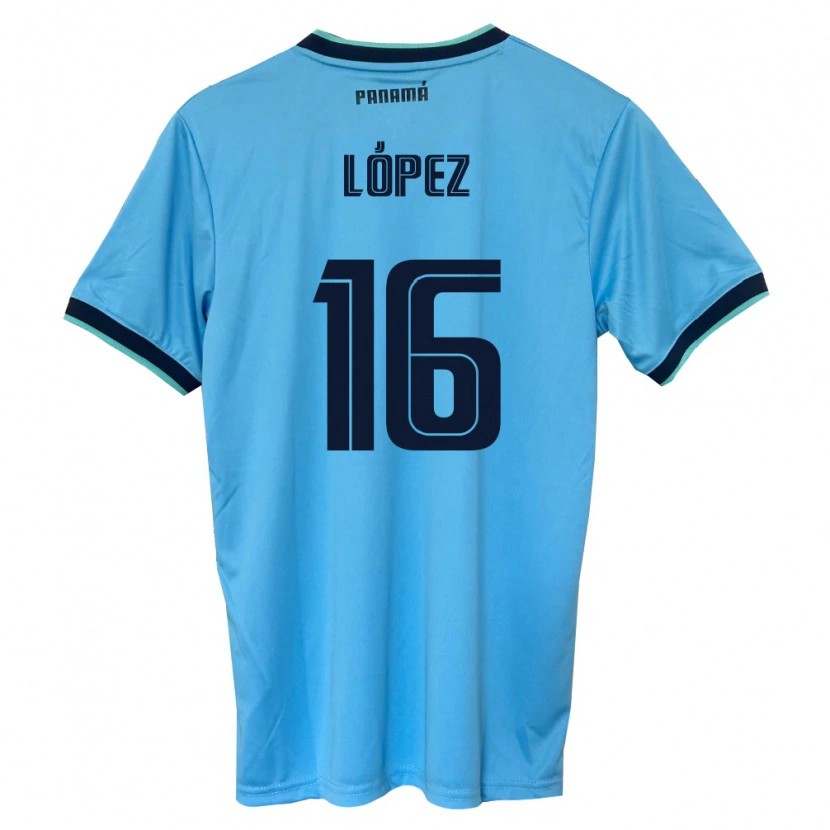 Danxen Hombre Camiseta Panamá Estevis López #16 Azul Cielo Negro 2ª Equipación 26-28 La Camisa