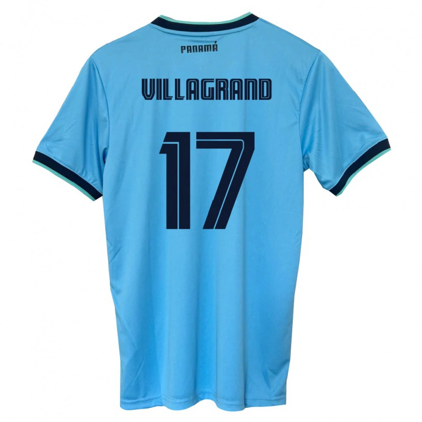 Danxen Hombre Camiseta Panamá Gabriela Villagrand #17 Azul Cielo Negro 2ª Equipación 26-28 La Camisa