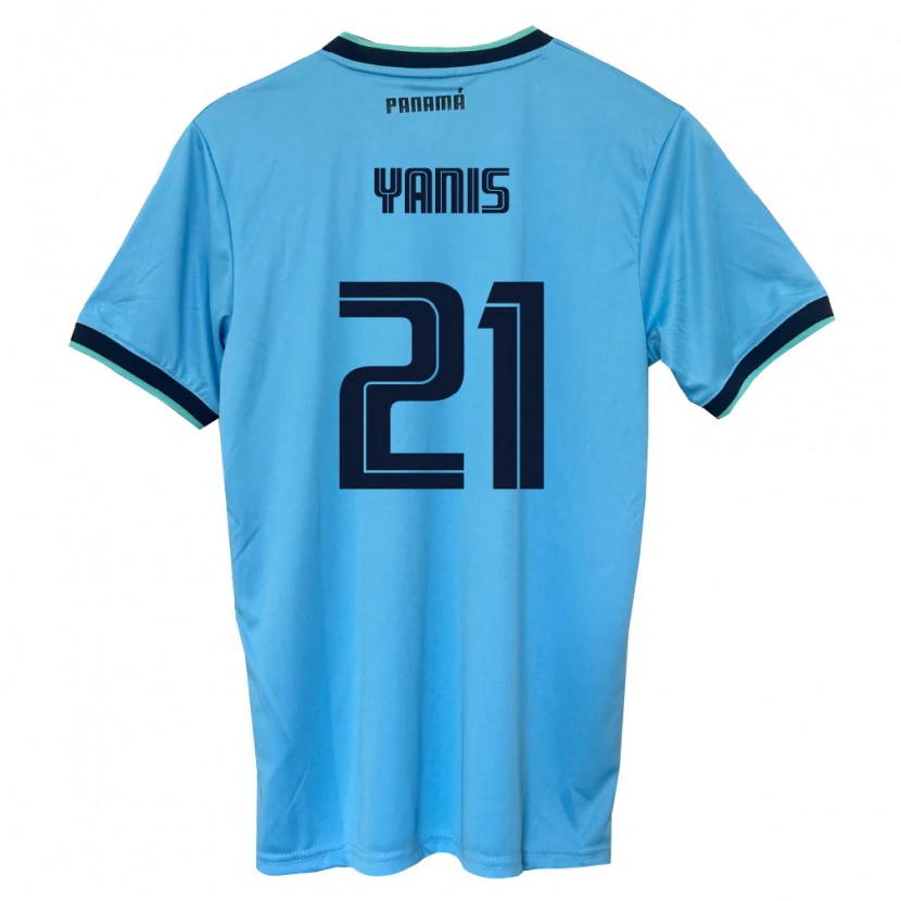 Danxen Hombre Camiseta Panamá César Yanis #21 Azul Cielo Negro 2ª Equipación 26-28 La Camisa