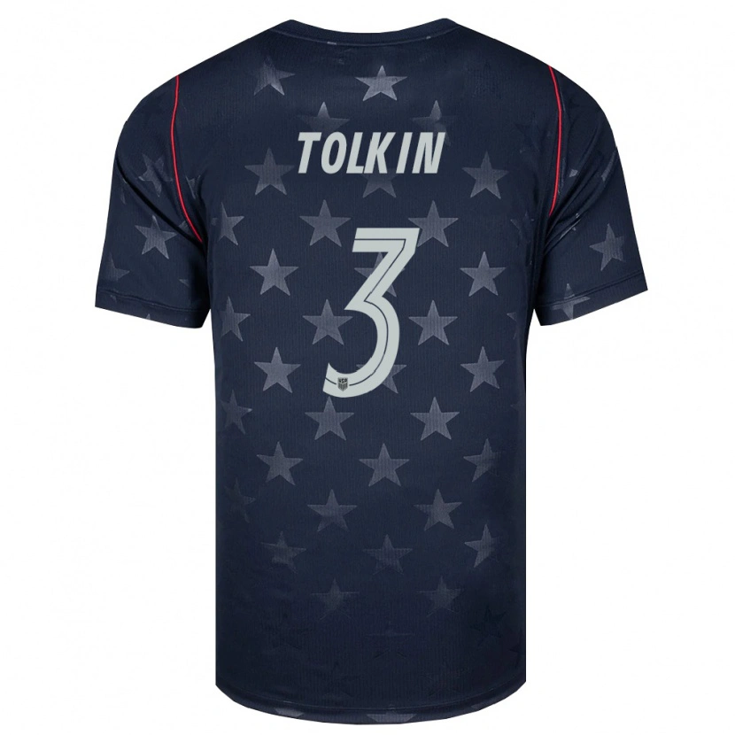Danxen Hombre Camiseta Estados Unidos John Tolkin #3 Negro Blanco Rojo 2ª Equipación 26-28 La Camisa