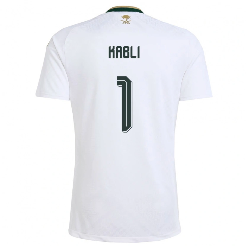 Danxen Hombre Camiseta Arabia Saudita Bader Kabli #1 Blanco Verde Oro 2ª Equipación 26-28 La Camisa