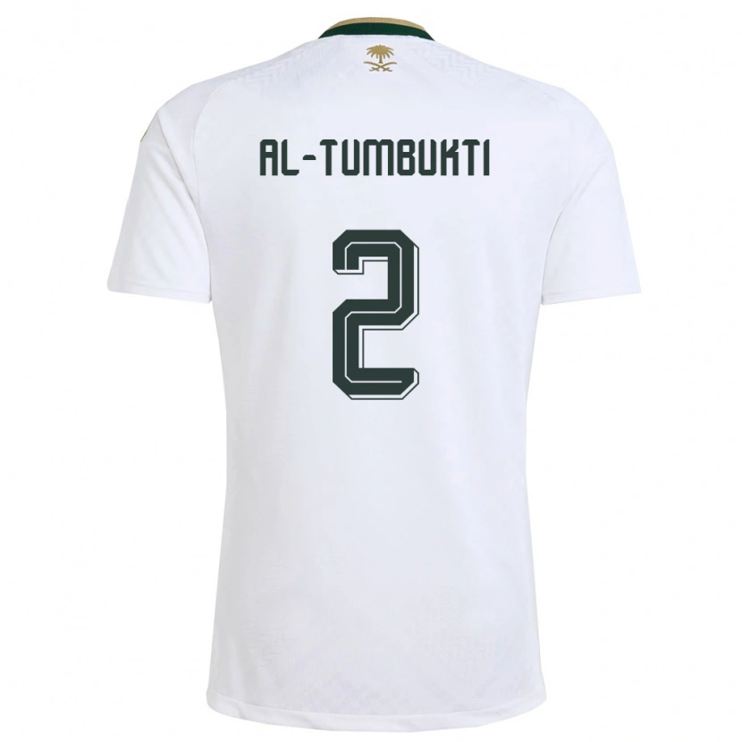 Danxen Hombre Camiseta Arabia Saudita Saud Al-Tumbukti #2 Blanco Verde Oro 2ª Equipación 26-28 La Camisa