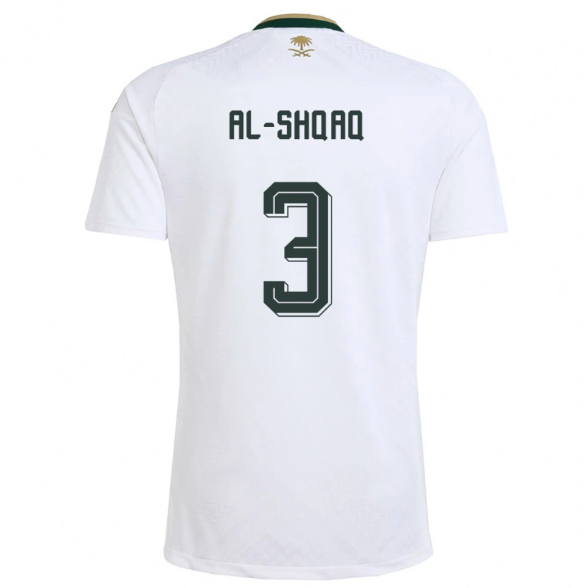 Danxen Hombre Camiseta Arabia Saudita Montadhar Al-Shqaq #3 Blanco Verde Oro 2ª Equipación 26-28 La Camisa