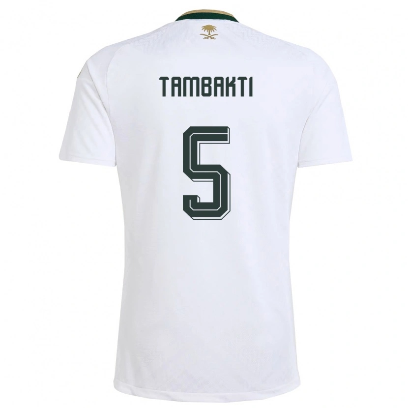 Danxen Hombre Camiseta Arabia Saudita Hassan Tambakti #5 Blanco Verde Oro 2ª Equipación 26-28 La Camisa