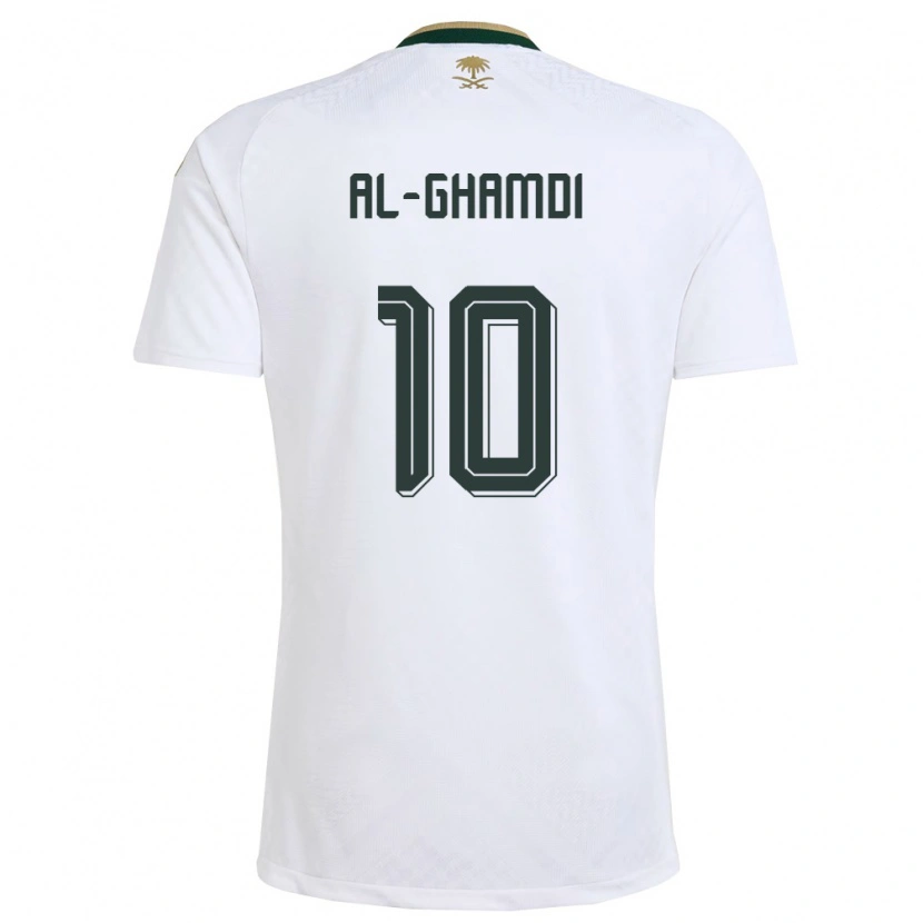 Danxen Hombre Camiseta Arabia Saudita Ziyad Al-Ghamdi #10 Blanco Verde Oro 2ª Equipación 26-28 La Camisa