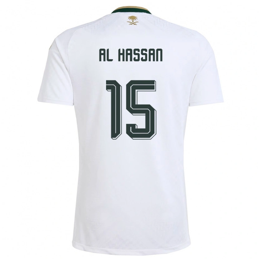 Danxen Hombre Camiseta Arabia Saudita Ali Al Hassan #15 Blanco Verde Oro 2ª Equipación 26-28 La Camisa