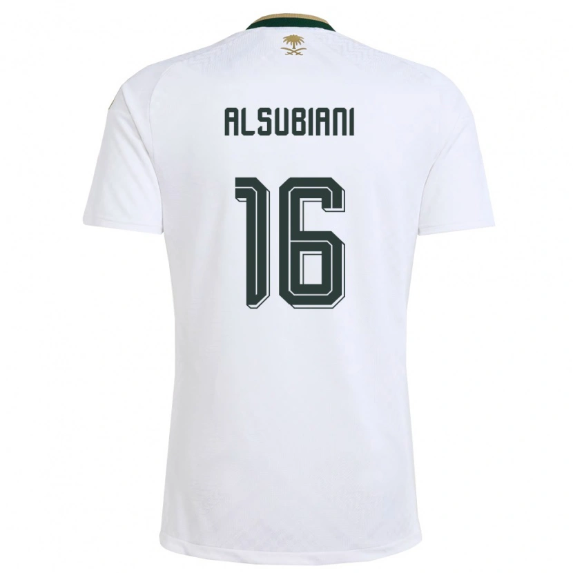 Danxen Hombre Camiseta Arabia Saudita Faisal Alsubiani #16 Blanco Verde Oro 2ª Equipación 26-28 La Camisa