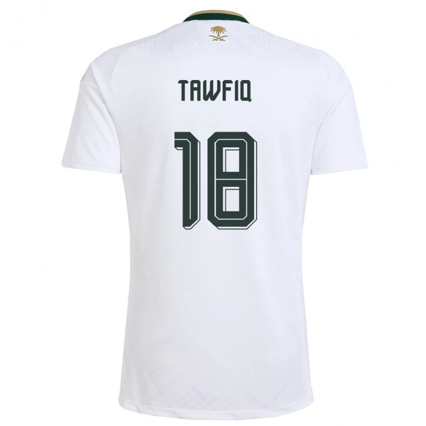 Danxen Hombre Camiseta Arabia Saudita Saba Tawfiq #18 Blanco Verde Oro 2ª Equipación 26-28 La Camisa
