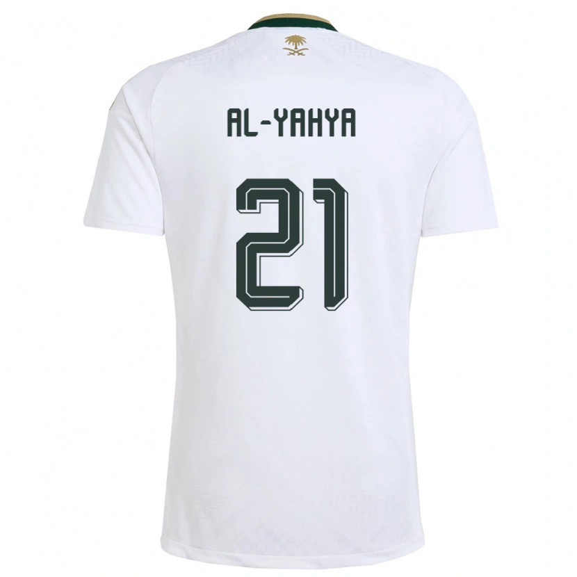 Danxen Hombre Camiseta Arabia Saudita Muhannad Al-Yahya #21 Blanco Verde Oro 2ª Equipación 26-28 La Camisa