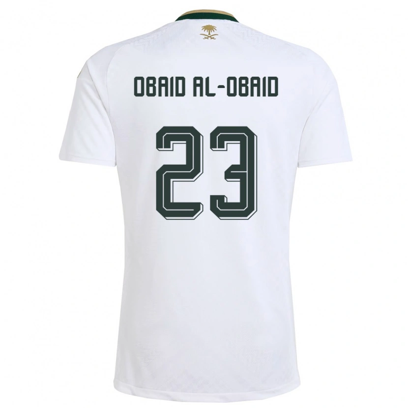 Danxen Hombre Camiseta Arabia Saudita Abdulrahman Obaid Al-Obaid #23 Blanco Verde Oro 2ª Equipación 26-28 La Camisa