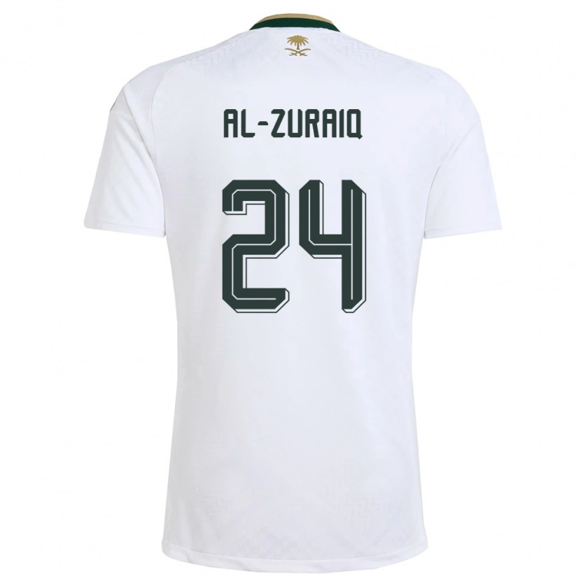Danxen Hombre Camiseta Arabia Saudita Saeed Ibrahim Al-Zuraiq #24 Blanco Verde Oro 2ª Equipación 26-28 La Camisa