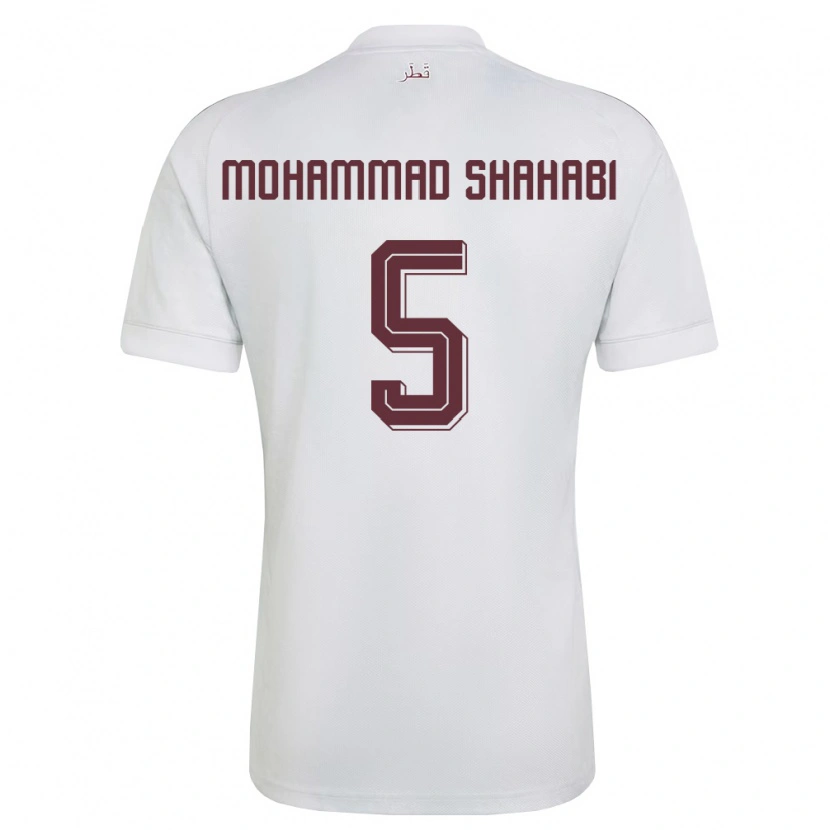 Danxen Hombre Camiseta Catar Ali Mohammad Shahabi #5 Blanco Borgoña 2ª Equipación 26-28 La Camisa