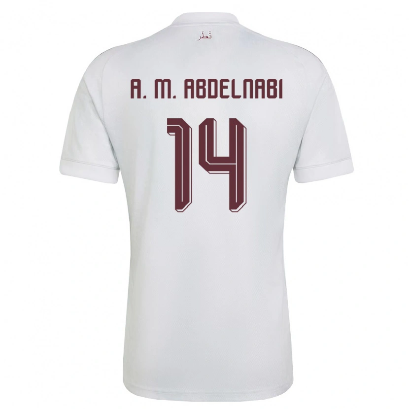 Danxen Hombre Camiseta Catar Asim Mohammed Abdelnabi #14 Blanco Borgoña 2ª Equipación 26-28 La Camisa