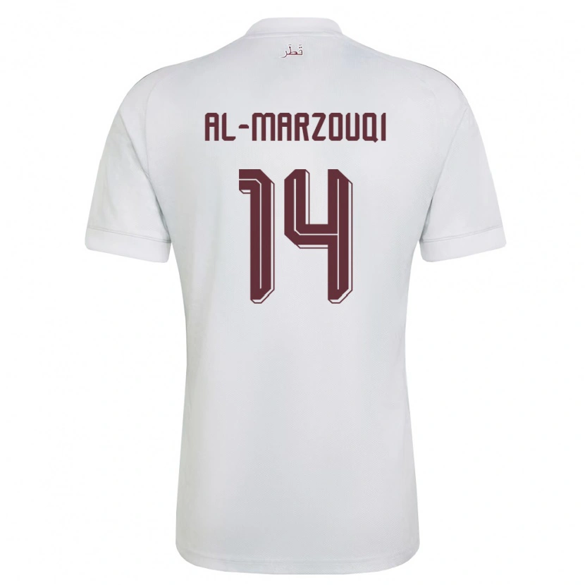 Danxen Hombre Camiseta Catar Omar Al-Marzouqi #14 Blanco Borgoña 2ª Equipación 26-28 La Camisa