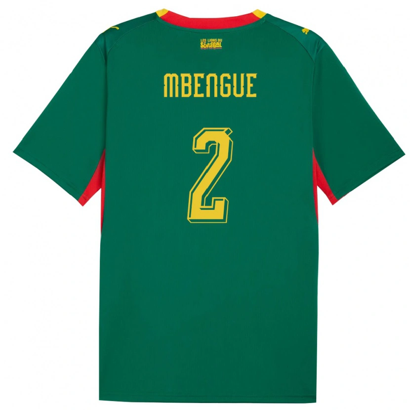 Danxen Hombre Camiseta Senegal Lamine Mbengue #2 Verde Amarillo Rojo 2ª Equipación 26-28 La Camisa