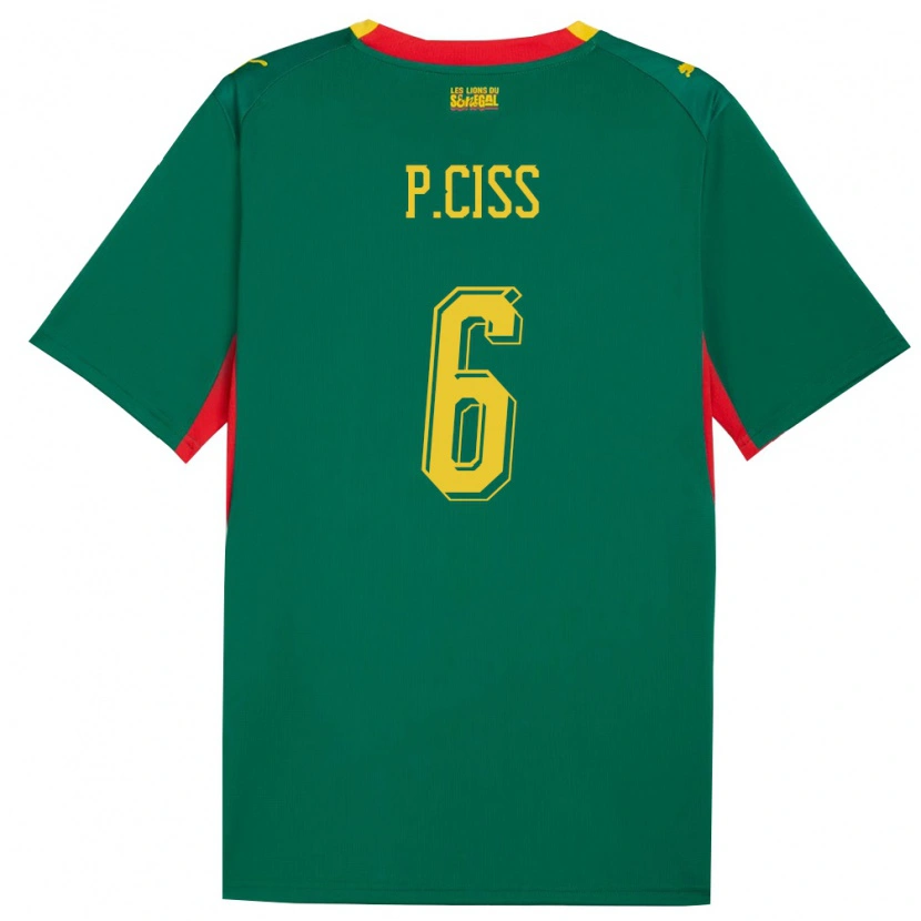 Danxen Hombre Camiseta Senegal Pathé Ciss #6 Verde Amarillo Rojo 2ª Equipación 26-28 La Camisa