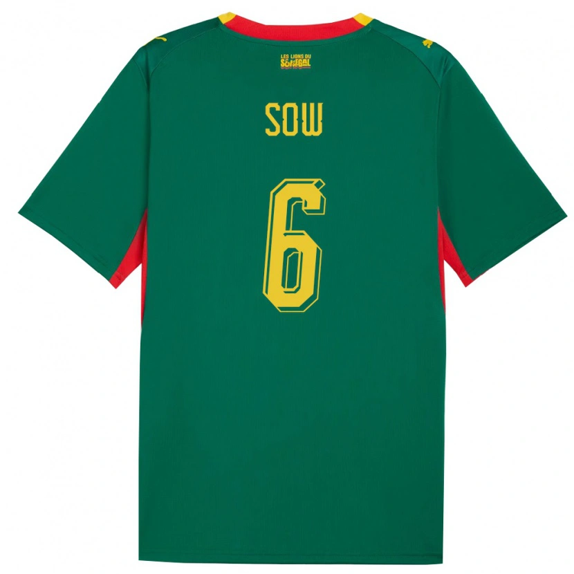 Danxen Hombre Camiseta Senegal Mame Sow #6 Verde Amarillo Rojo 2ª Equipación 26-28 La Camisa