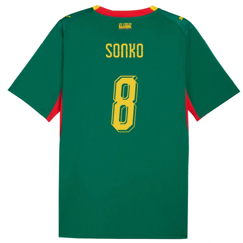 Danxen Hombre Camiseta Senegal Bakary Sonko #8 Verde Amarillo Rojo 2ª Equipación 26-28 La Camisa