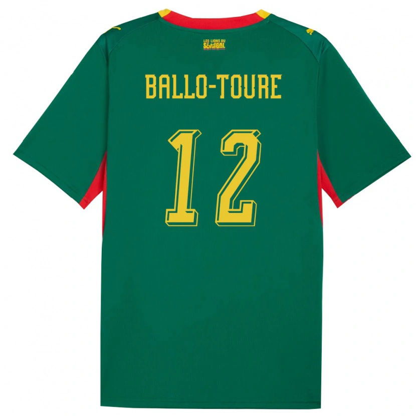 Danxen Hombre Camiseta Senegal Fode Ballo-Toure #12 Verde Amarillo Rojo 2ª Equipación 26-28 La Camisa